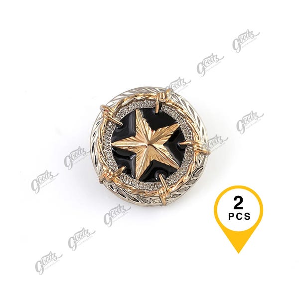 Barbwire Texas Star Conchos, x2Pieces - 35mm | Leather Craft Decorative Stud Buttons