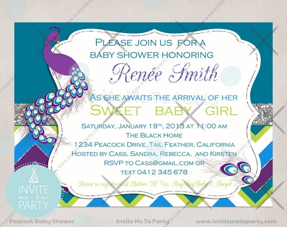 peacock baby shower invitations