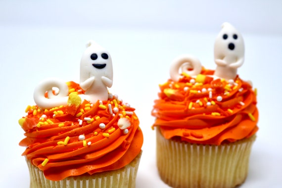 Ghost Cupcake Toppers Fondant Halloween Decorations Etsy