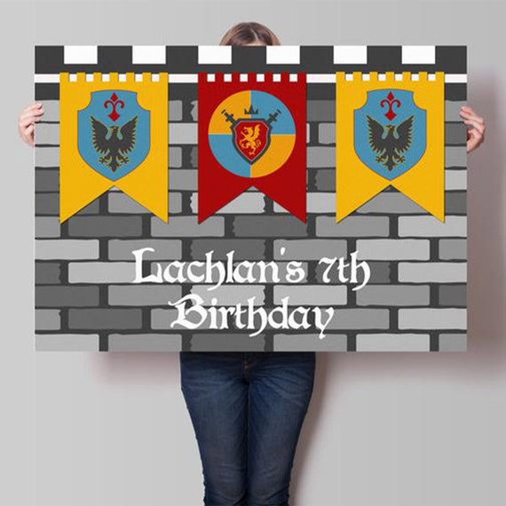 Editable & Printable Medieval Knight Party Backdrop Template A0 Size - Red, Blue and Yellow - Instant Download - Boys Birthday Parties Il_570xn