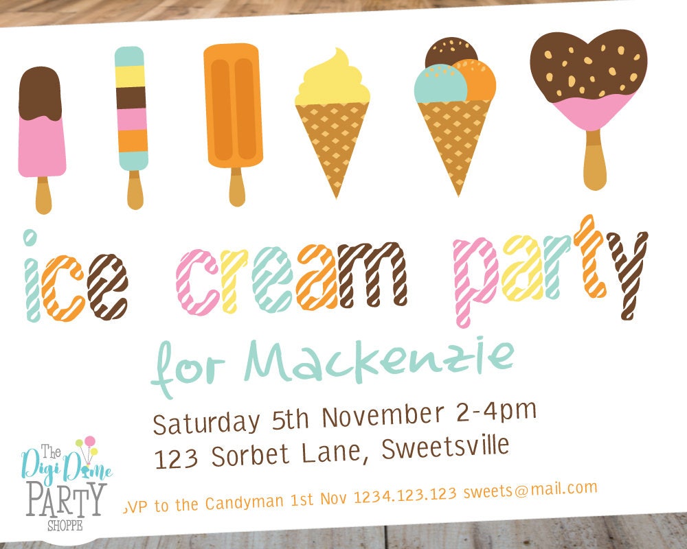 Ice Cream Party Printable Invitation Template 5x7in Pink | Etsy