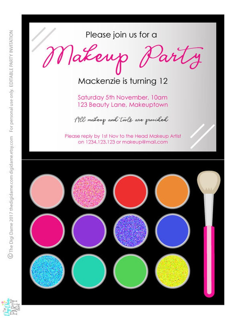 Editable & Printable Makeup Palette Party Invitation Template | Etsy