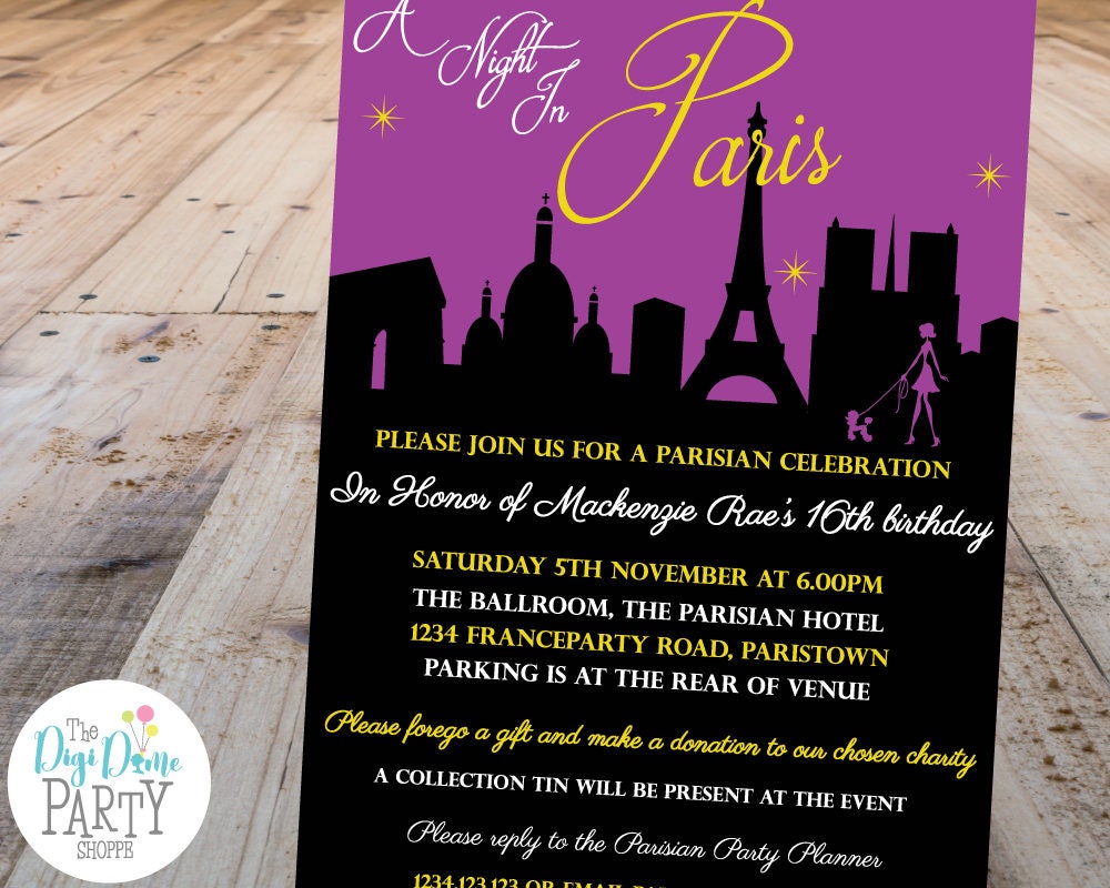 A Night in Paris Party Printable Invitation Template 5x7in | Etsy