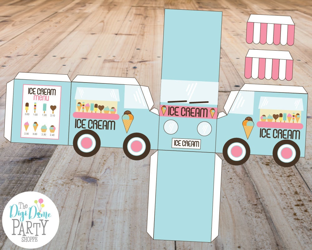 Ice Cream Truck Van Favour Box Party Printable Mint Pink Diy Gift My