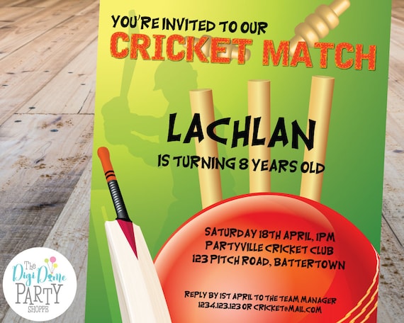 Cricket Printable Party Invitation Template 5x7in Green And Red
