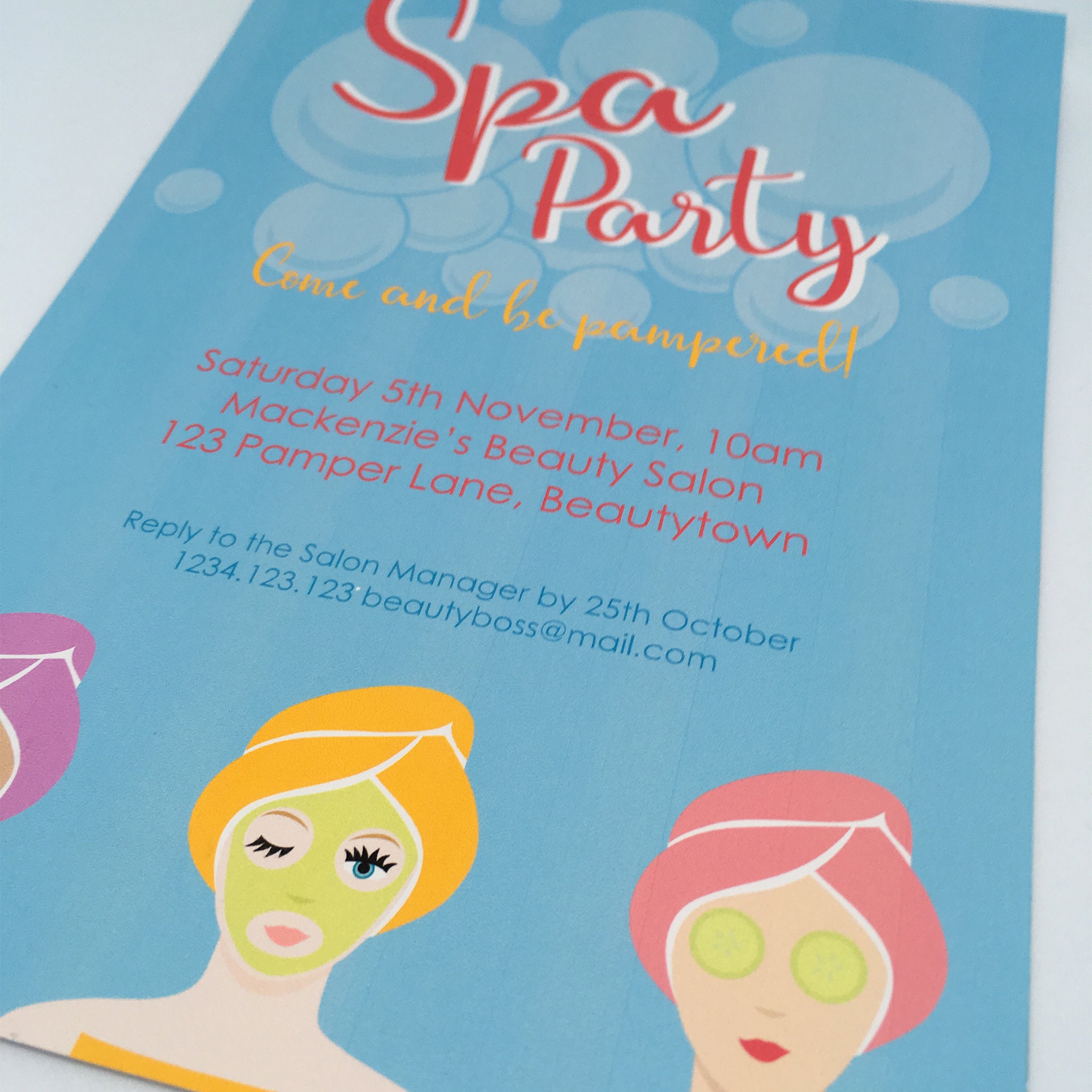 Spa Party Printable Invitation Template 5x7in Mint and Pink Etsy
