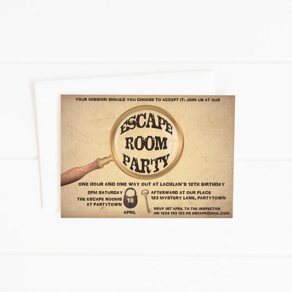 Editable & Printable Escape Room Party Invitation Template, 5x7 in