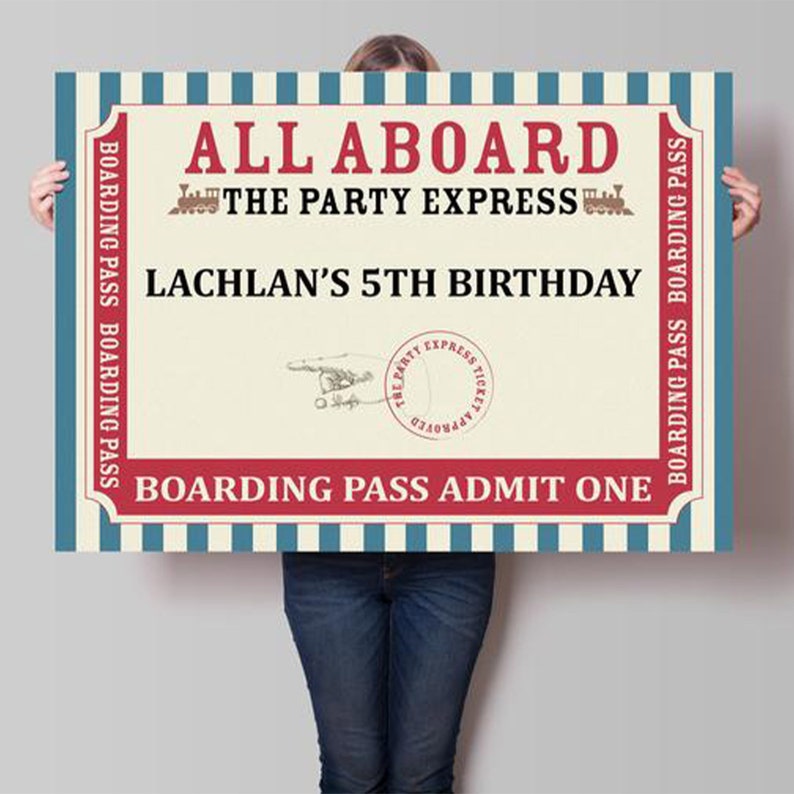 Instant Download Vintage Railway Train Party Printable Backdrop Template A0 Size Red and Blue Boys Birthday Parties
