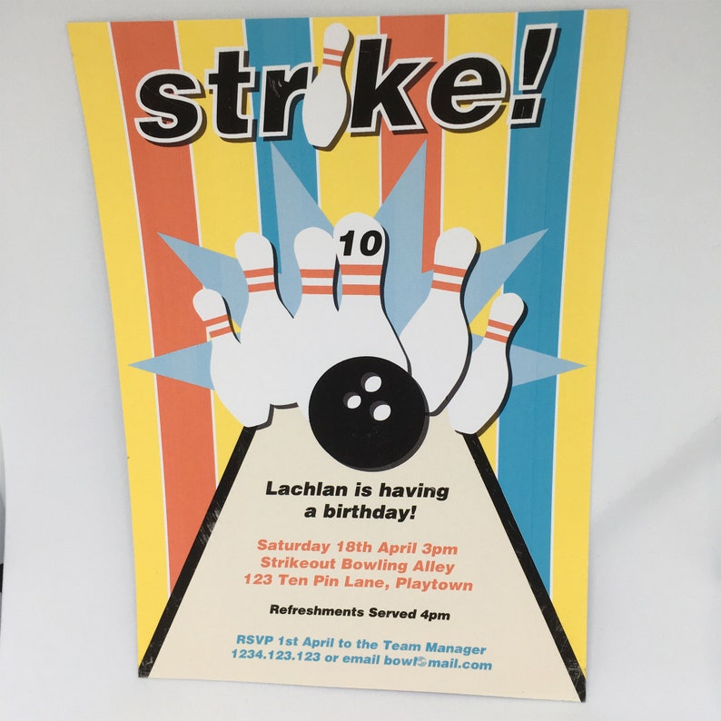 Editable & Printable Ten Pin Bowling Party Invitation Etsy