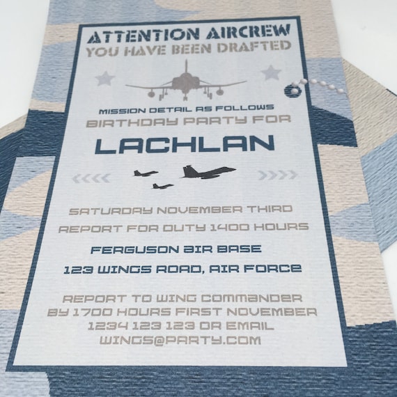 Editable & Printable Air Force Party Invitation Template, 5x7in - Blue Camouflage - Double-Sided - Instant Download - Kids Birthday Parties Il_570xn