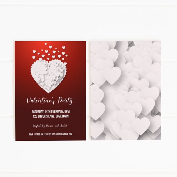 editable printable valentine s white hearts party invitation template 5x7in white red double sided instant download by the digi dame party shoppe catch my party