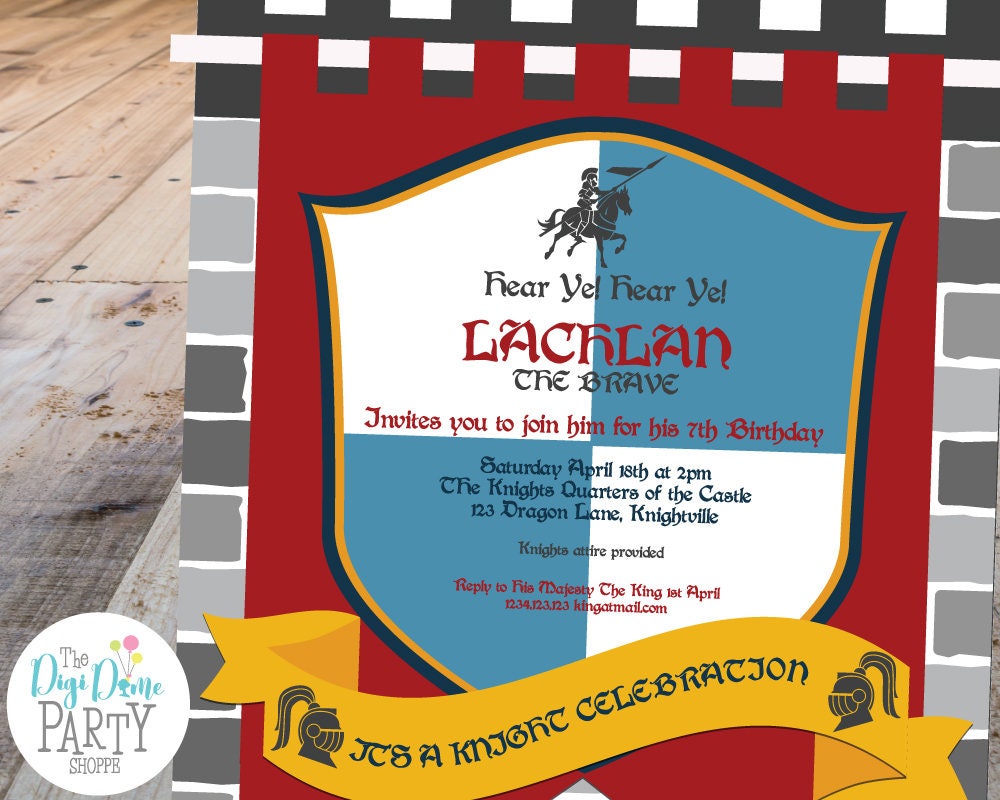 Medieval Knight Party Printable Invitation Template 5x7in | Etsy