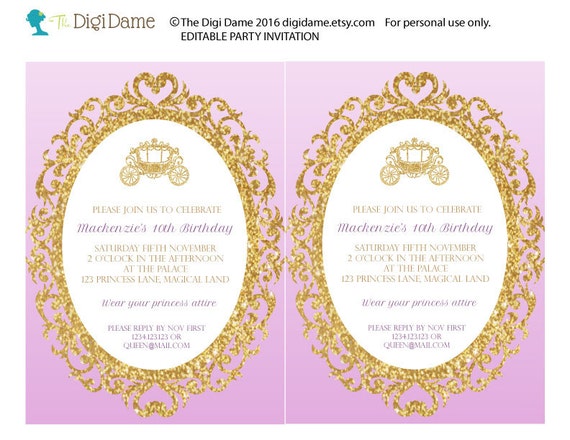 Princess Carriage Party Printable Invitation Template ...