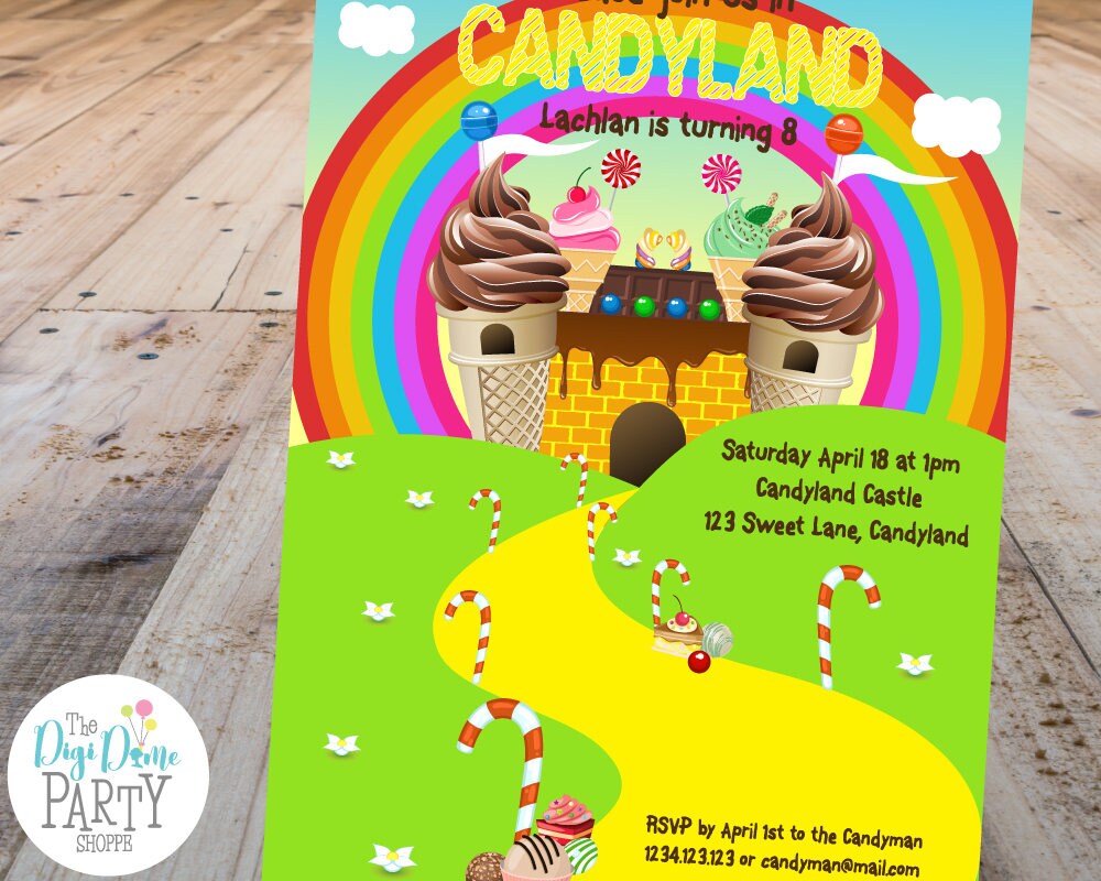 Candyland Party Printable Invitation Template 5x7in Rainbow | Etsy