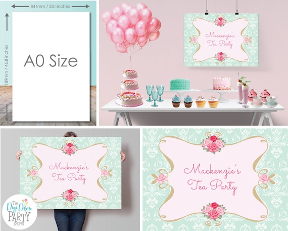 high tea party printable backdrop template a0 size mint green and