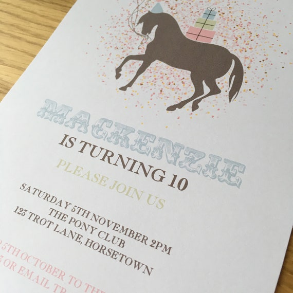 Editable & Printable Pony/Horse Party Invitation Template, 5x7in - Pink Blue Green Brown and White - Double-Sided - Instant Download - Girl Il_570xn