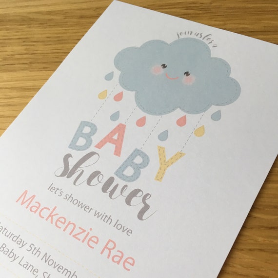 Editable & Printable Rain Cloud Baby Shower Party Invitation Template, 5x7in - Pastels - Double-Sided - Instant Download - Girl or Boy Il_570xn