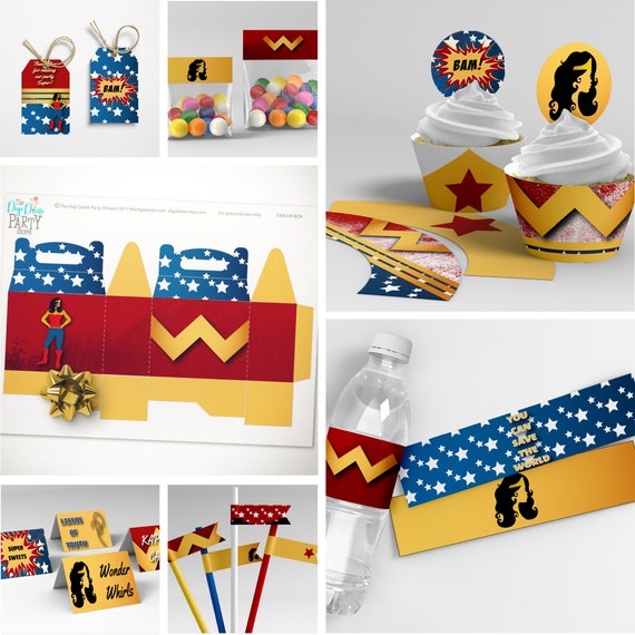 Printable Wonder Girl/Superhero Girl Party Decor Value Pack, 22 pcs - Red Blue Gold - Instant Download - NOT Editable - Girls Birthday Party Il_570xn