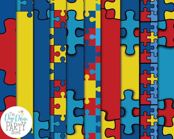 Autism Puzzle Pieces Digital Scrapbooking Papers Instant | Etsy