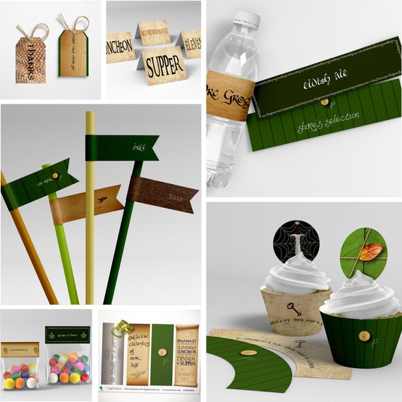 Printable Middle Earth/Elvish Party Decor Value Pack, 16 pcs - Green and Brown - Instant Download - NOT Editable - Kids Birthday Parties Il_570xn