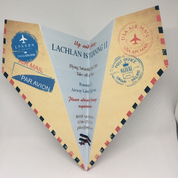 Editable & Printable Paper Plane Party Invitation Template, 5x7in