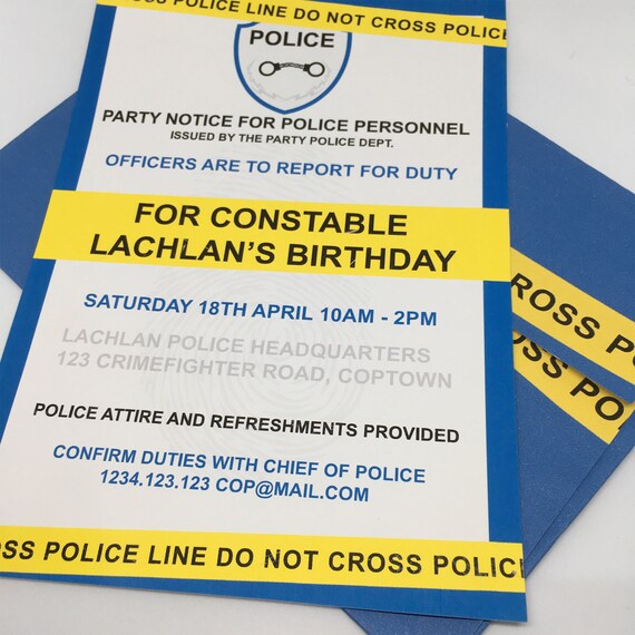 Editable & Printable Police Party Invitation Template, 5x7in - Blue and Yellow - Double-Sided - Instant Download - Boys Birthday Parties Il_570xn