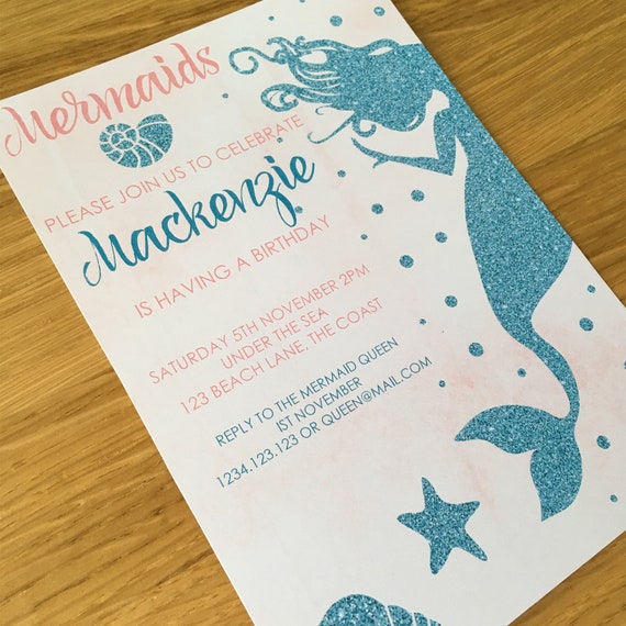 Editable & Printable Mermaid Party Invitation Template, 5x7in - Pink and Teal - Double-Sided - Instant Download - Girls Birthday Parties Il_570xn