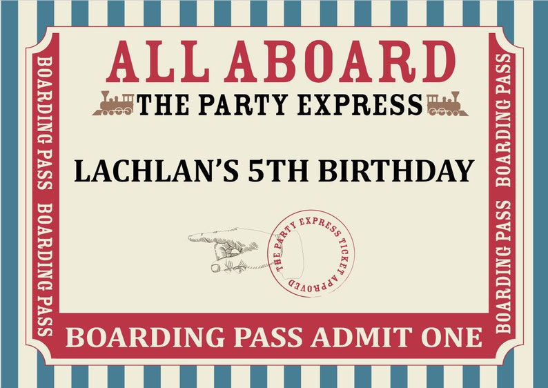 Instant Download Vintage Railway Train Party Printable Backdrop Template A0 Size Red and Blue Boys Birthday Parties