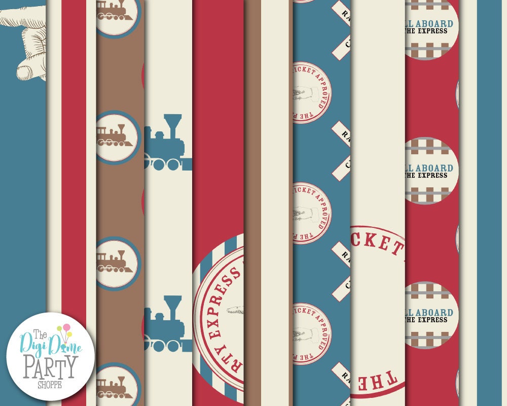 Railway Train Digital Scrapbooking Paper Pack Buy Etsy