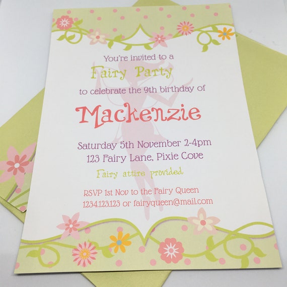 Editable & Printable Fairy Garden Party Invitation Template, 5x7in - Pink Green - Double-Sided - Instant Download - Girls Birthday Parties Il_570xn