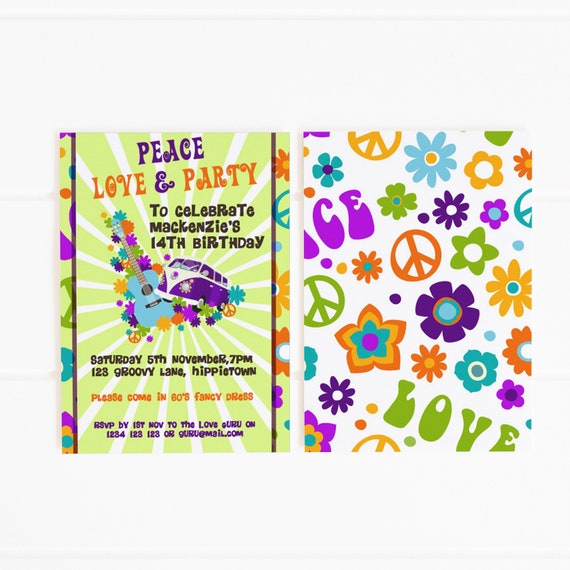 Editable &amp; Printable 1960's Hippie Party Invitation | Etsy