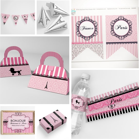 Printable Paris Passport Party Decor Value Pack, 31 pcs - Pink Black - Instant Download - NOT Editable - Girls Party Il_570xn