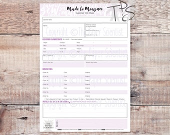 Customer Information Worksheet for Sewing | Seamstress | Sewer | Sewist | Dressmaker | Tailor | Fabric | Clothing | Sewing