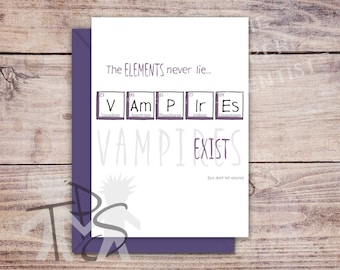 Printable Halloween Card Vampires | Periodic Table | Book Nerd Birthday Card | Halloween Card | Card for Friend | Fun Card | 5 x 7 inch