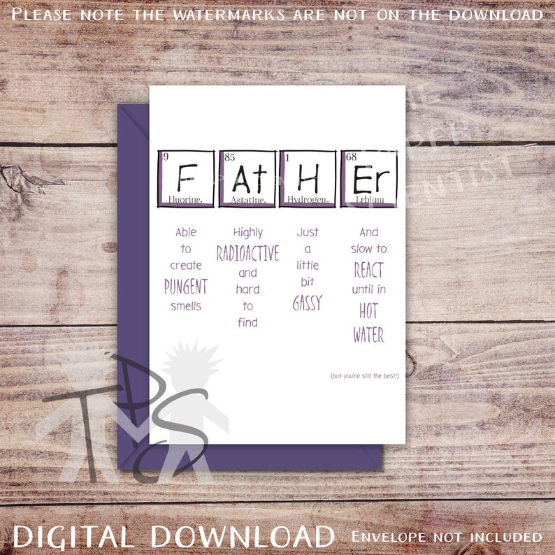 Printable Father's Day Card Greetings Card Periodic Table for His ...