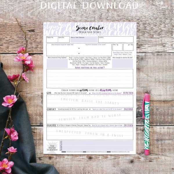 Printable Scene Creator for Writers | Downloadable | Scene Template | Develop your Scenes or Chapters | Author and Writer Writing Resource