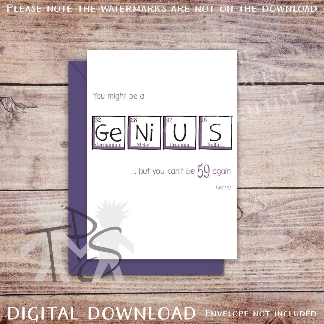 Printable 60th Birthday Card Greetings Card Periodic Table for Her ...