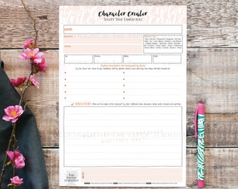 Printable Character Creator for Writers | Downloadable | Character Template | Character Arc Bible | Author and Writer Writing Resource