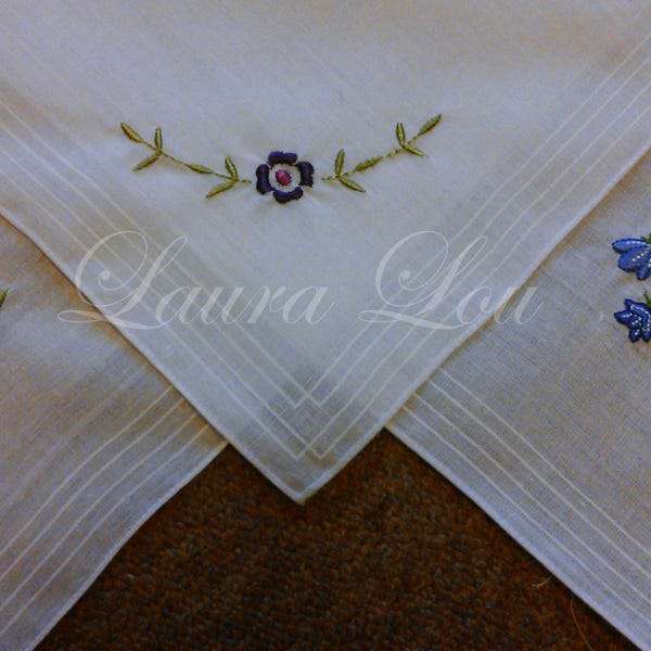 Floral Embroidered Ladies Handkerchief - white personalised female hankie, floral motif embroidery