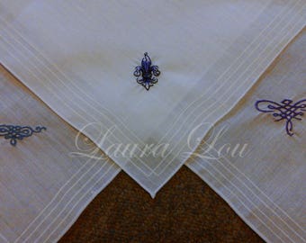 Embroidered "Calligraphy" style Unisex Handkerchief - white personalised unisex hankie, motif embroidery