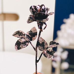 Everlasting rose flower, black rose with pink accents, hand forged rose figurine, steel rose blossom image 2