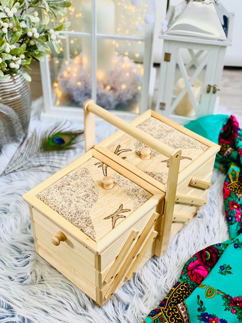 Large Wooden Sewing Box Upholstered Concentrina Storage Box Etsy