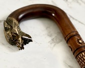 WOLF walking stick, wooden dog walking cane with carved handle, lupus walking stick