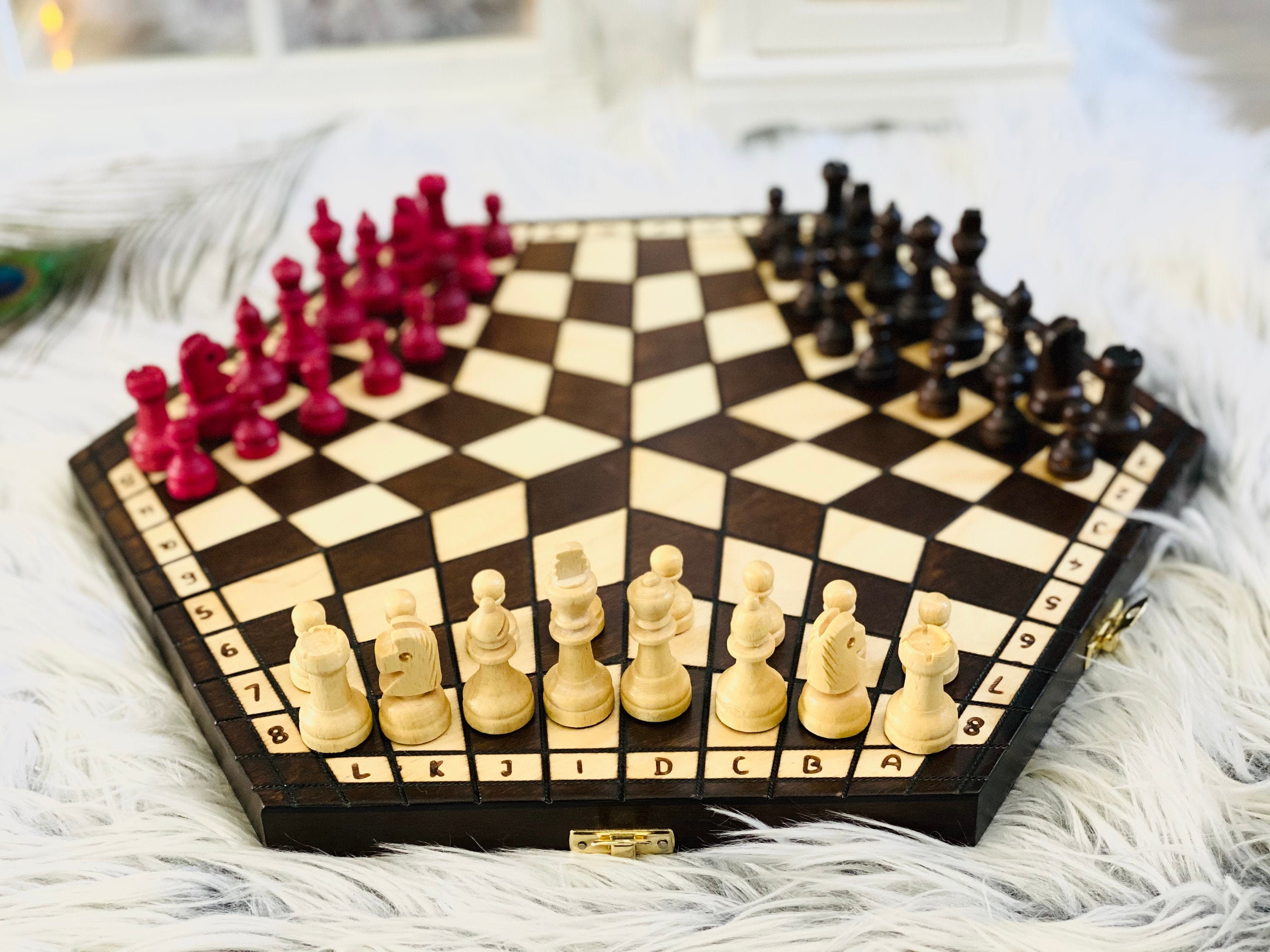 Husaria Wooden Three-Player Chess Game Set - 21 Inches - with Foldable  Board, Handcrafted Playing Pieces, and Felt-Lined Storage