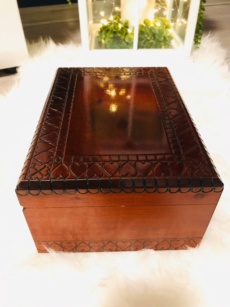 Heart Wooden Jewelry Box Brown Wood Box Wooden Box Jewelry Etsy