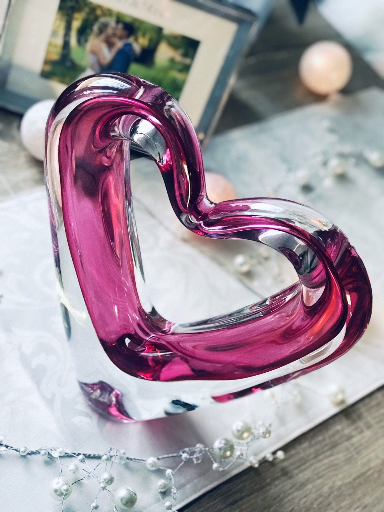 Crystal glass heart sculpture pink heart glass figurine red Etsy