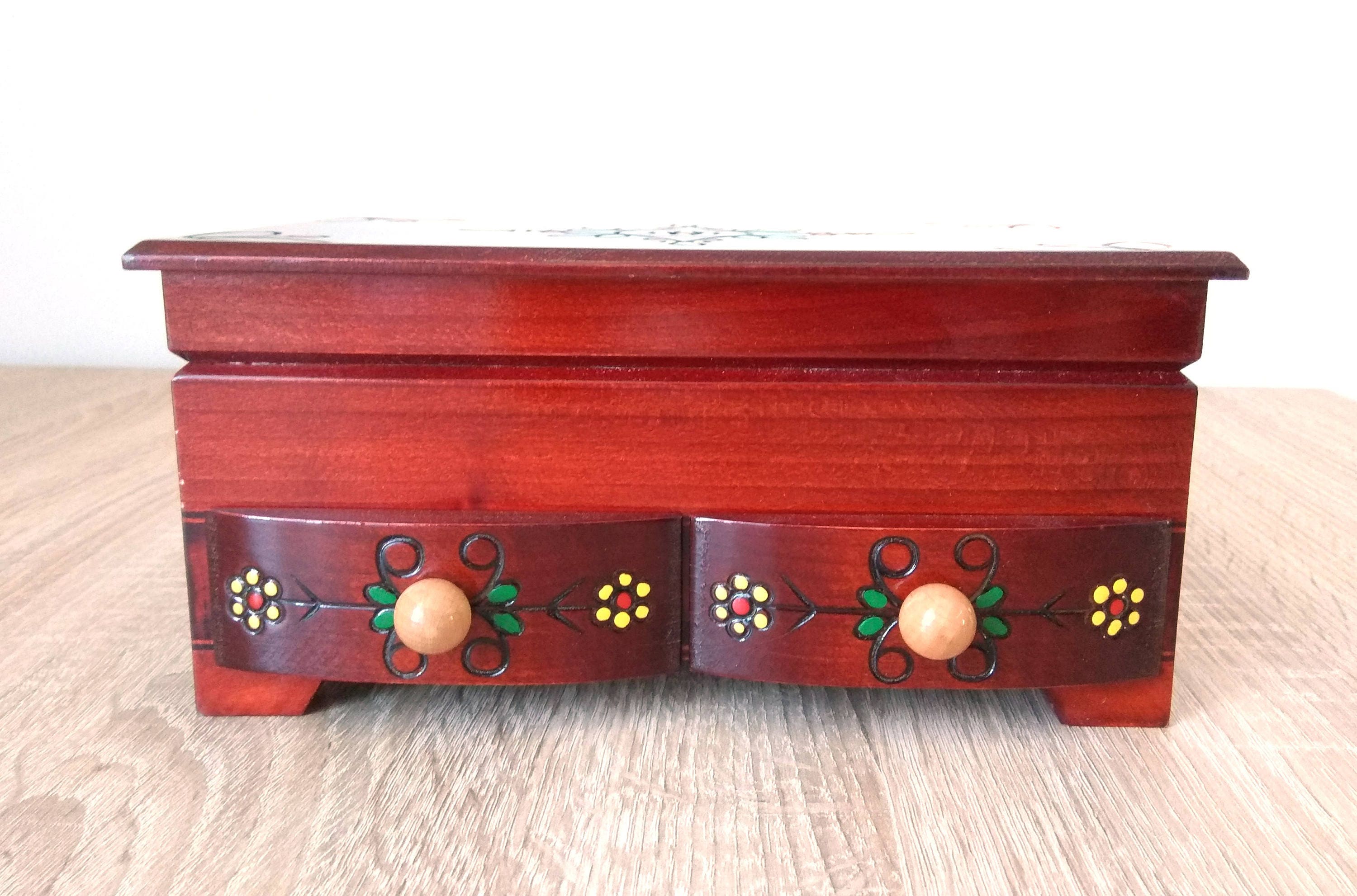 Wooden Jewelry Box With Drawers Brown Casket With Mirror Etsy