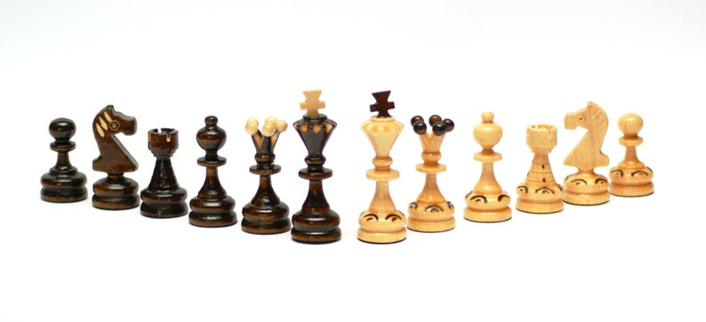 Wooden chess set, wooden fired chess board with carved pieces, lime wood chess set in dark brown and cream color image 2