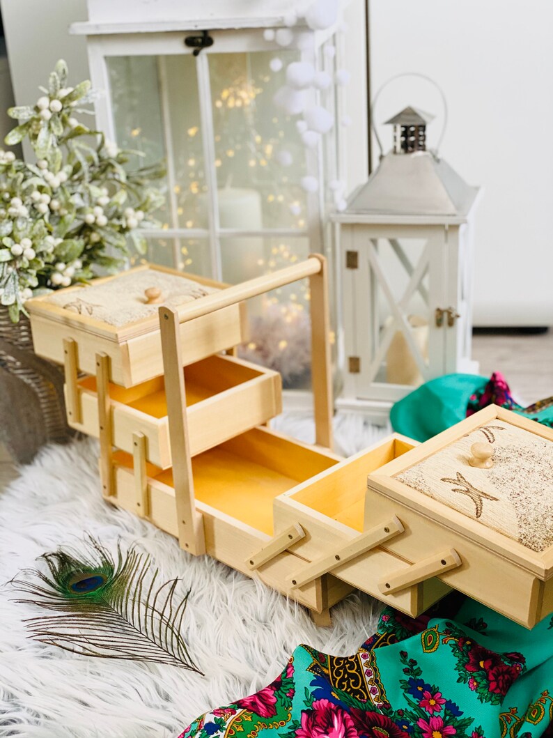 Large Wooden Sewing Box Upholstered Concentrina Storage Box Etsy