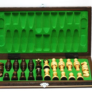 Wooden chess set, wooden fired chess board with carved pieces, lime wood chess set in dark brown and cream color image 3